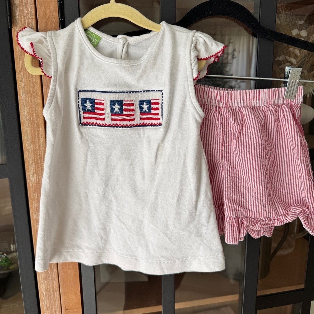 Texas flag smocked set tee ruffle cap sleeve shorts striped rodeo toddler girl